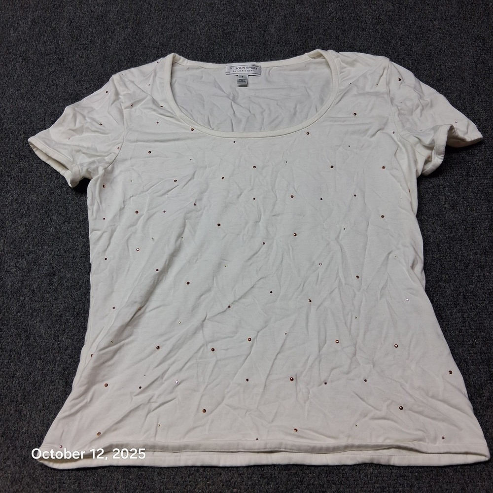 St. John Sport By Marie Gray Shirt Womens Small White‎ Studded Sparkles